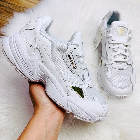 adidas originals falcon trainers in white and gold